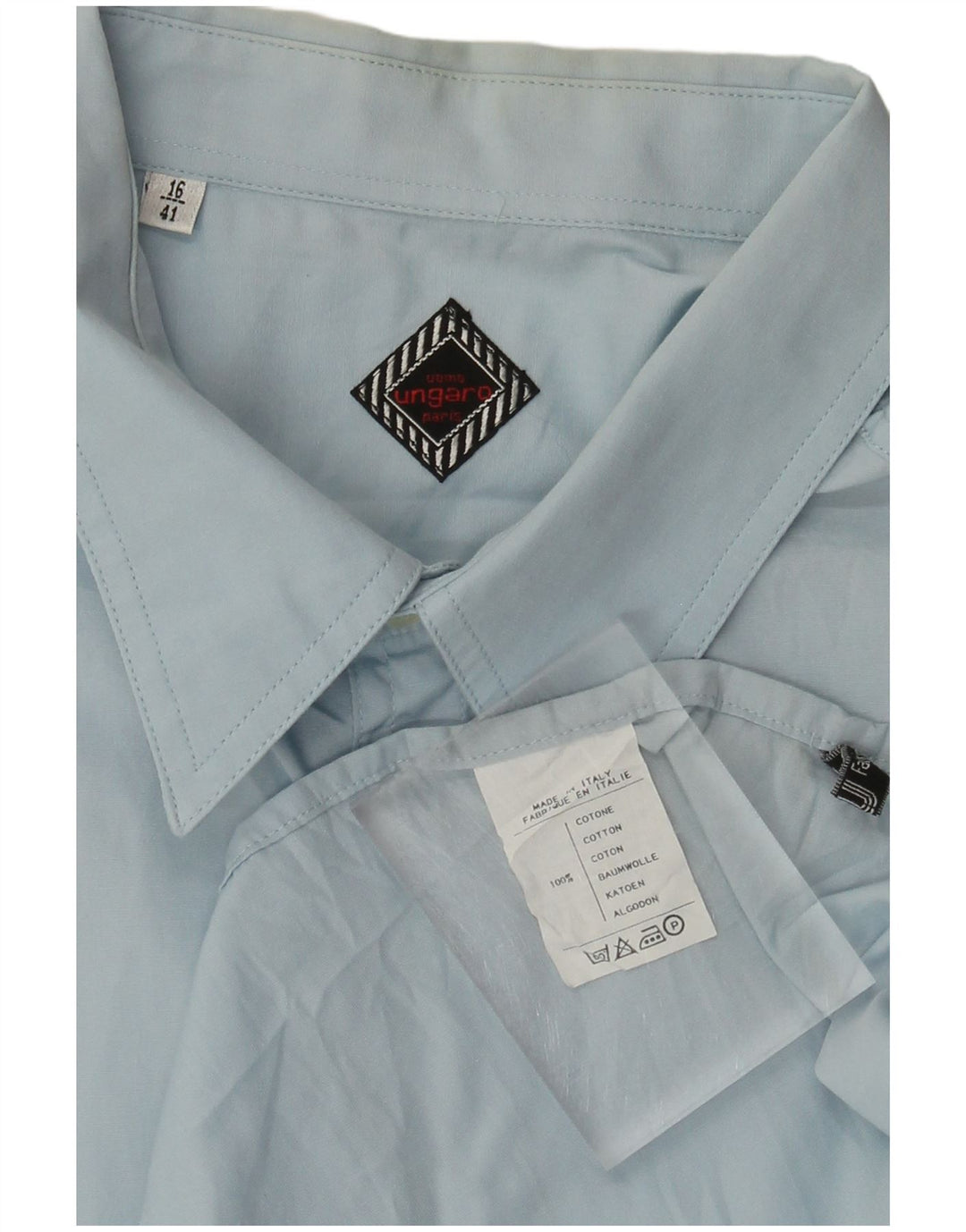 Camicia Ungaro da uomo a maniche corte taglia 16 grande in cotone blu