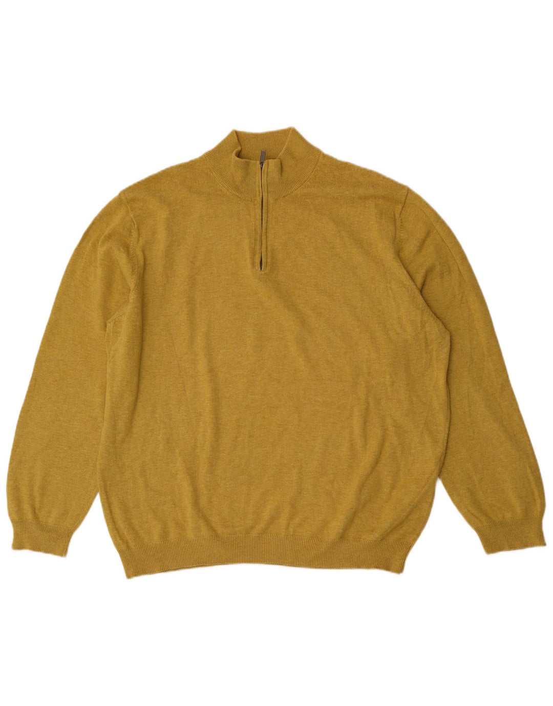 Massimo Dutti Mens Zip Neck Jumper Sweater 2XL Yellow Cotton