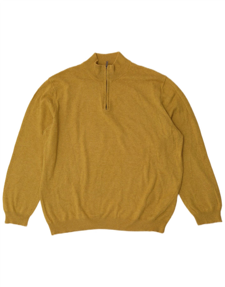 Massimo Dutti Mens Zip Neck Jumper Sweater 2XL Yellow Cotton