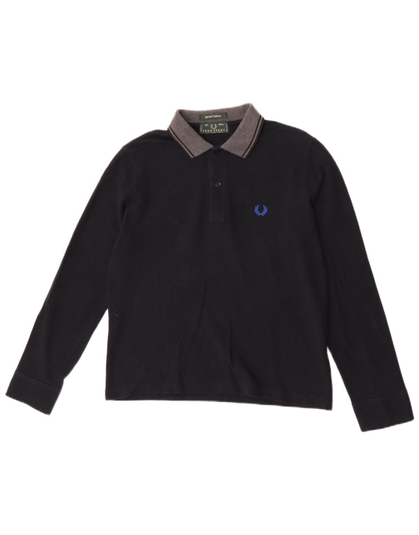 Polo da rugby da uomo a maniche lunghe Fred Perry piccola in cotone nero