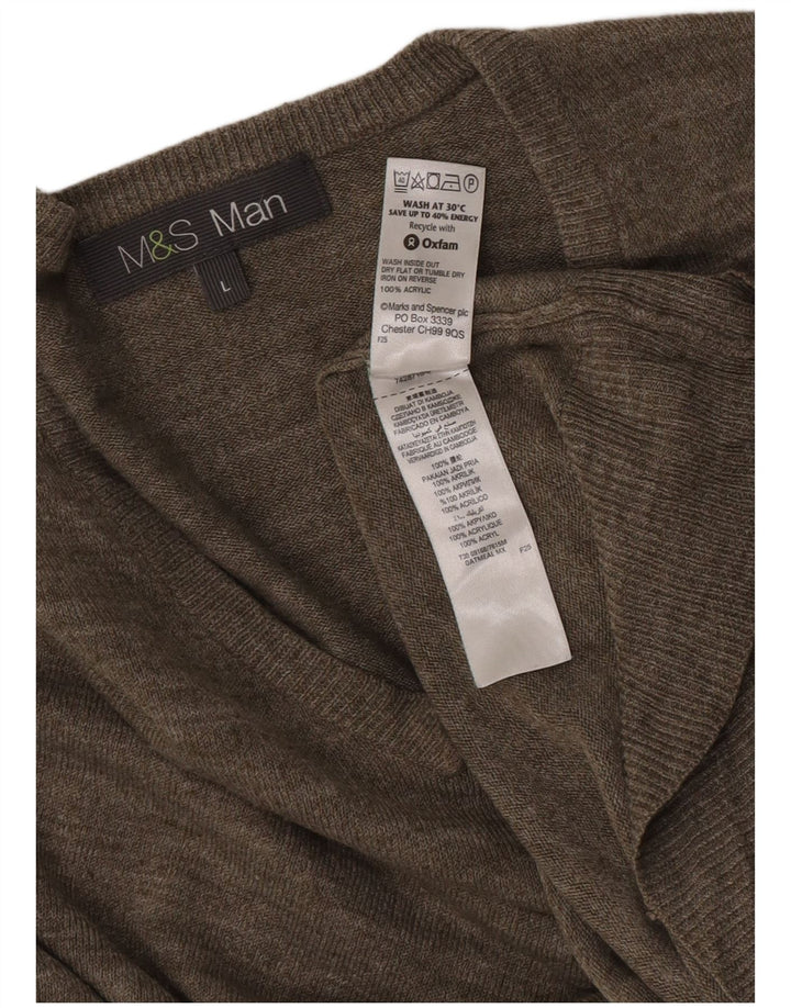 Marks & Spencer Mens V-Neck Jumper Sweater Large Grey Flecked Acrylic