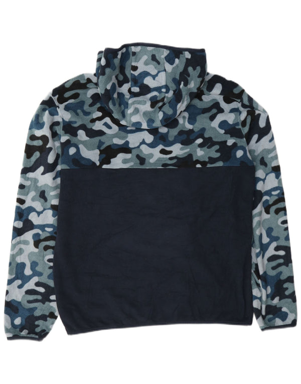 Champion Mens Hooded Zip Neck Fleece Jumper Large Navy Blue Camouflage
