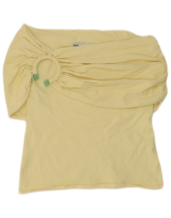 Zara Womens Off Shoulder Top UK 16 Μεγάλη κίτρινη βισκόζη