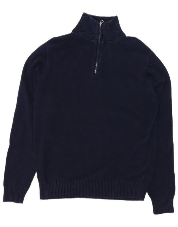 J. Crew Herre Zip Neck Jumper Sweater Medium Navy Blue Bomuld