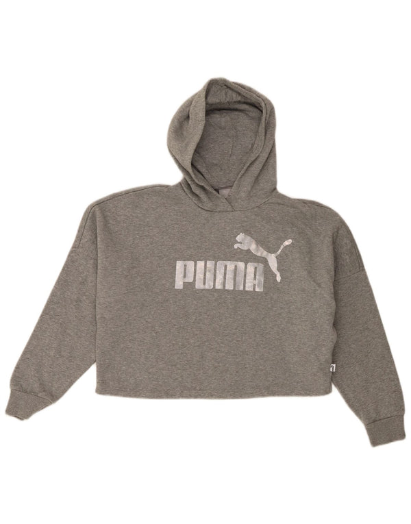 Puma Crop Graphic Hoodie-Pullover für Mädchen, 11–12 Jahre, grau gefleckte Baumwolle