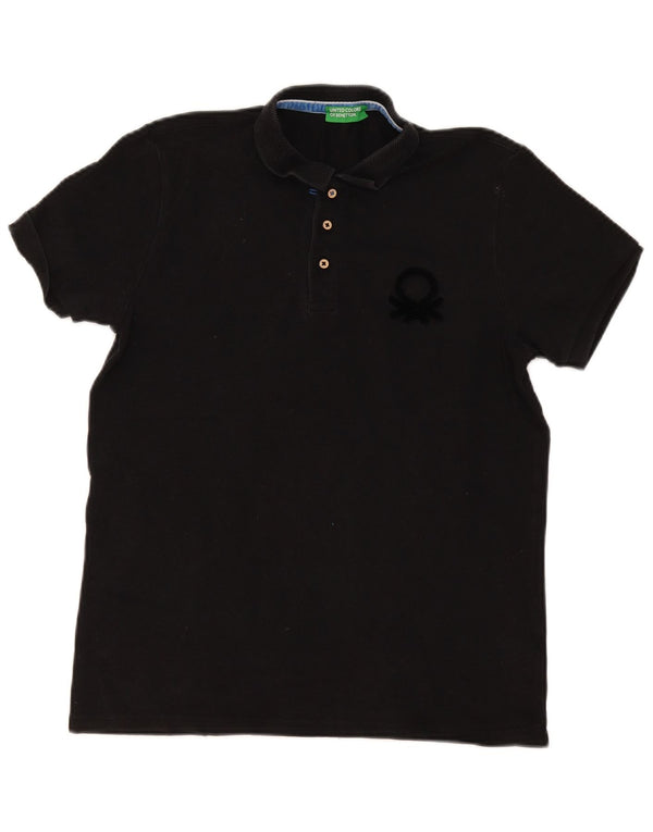 Benetton Mens Polo Shirt Large Black Cotton