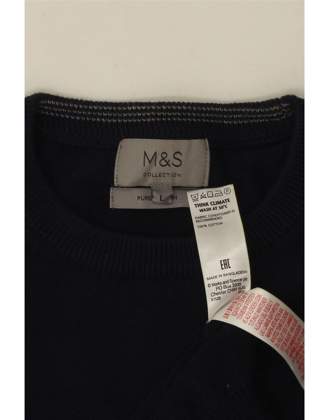 MARKS & SPENCER Maglione da uomo girocollo grande in cotone blu navy
