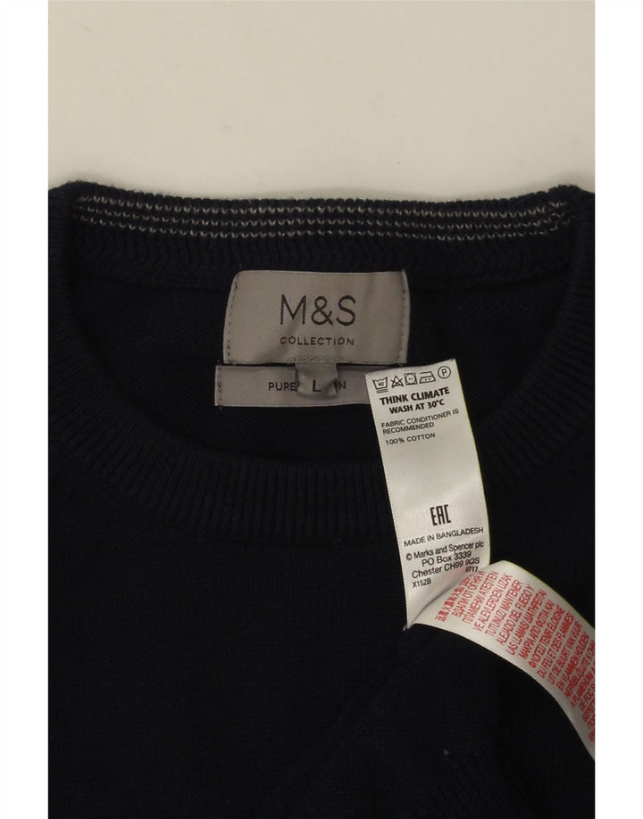 MARKS & SPENCER Maglione da uomo girocollo grande in cotone blu navy