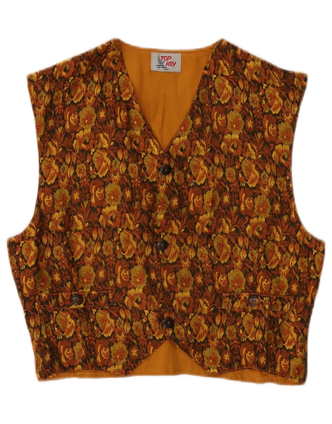 Vintage Womens Waistcoat IT 40 Small Brown Floral