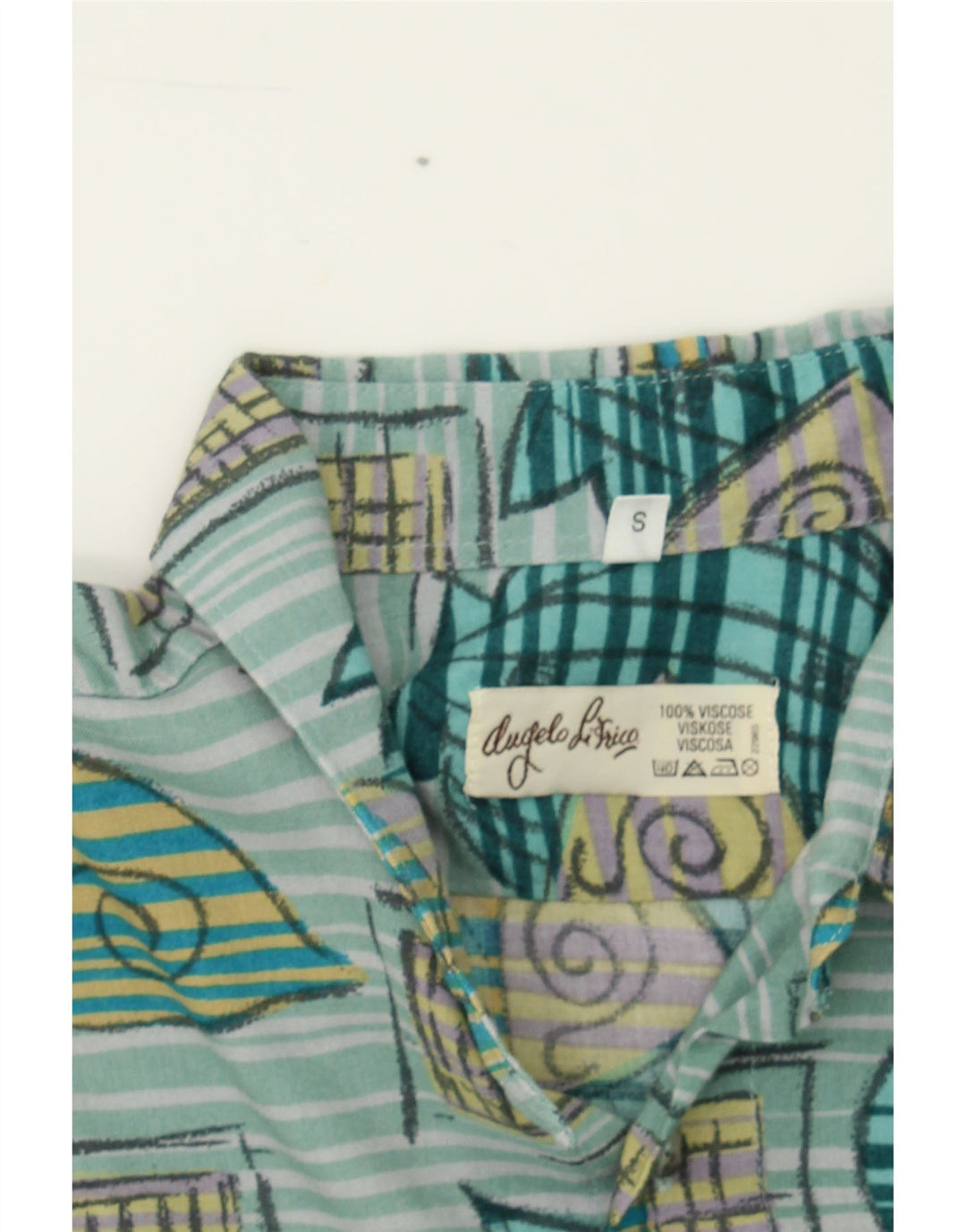 ANGELO LITRICO Mens Graphic Shirt Small Green Viscose Vintage Angelo Litrico and Second-Hand Angelo Litrico from Messina Hembry 