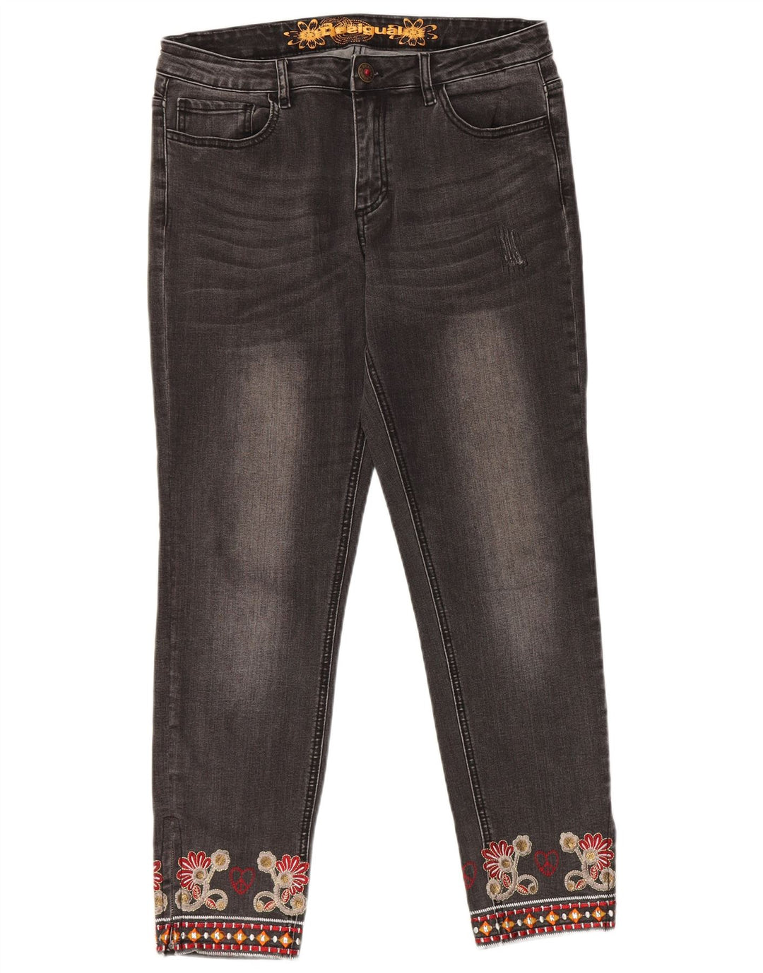 Desigual Womens Straight Jeans W32 L28 Grey Floral