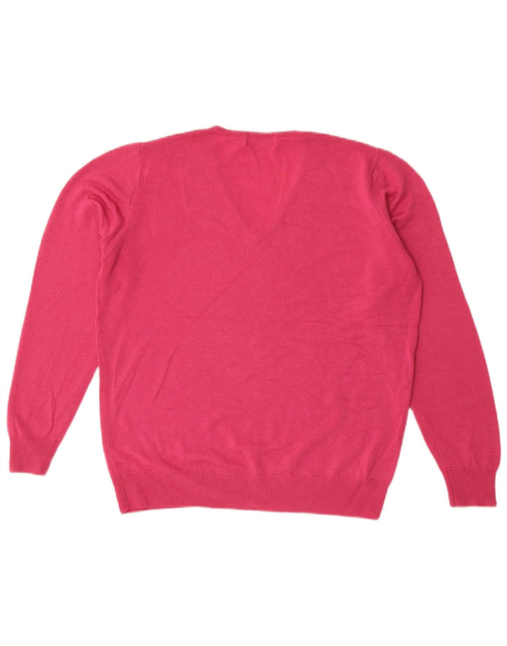 Maglione maglione con scollo a V da donna Marks & Spencer UK 14 Lana nuova rosa medio
