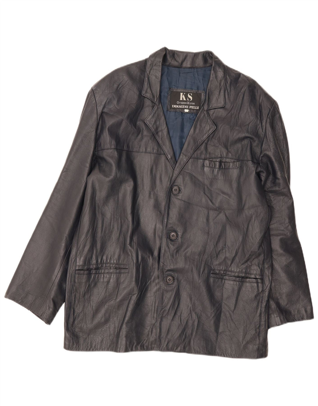 Kiros Chaqueta de cuero para hombre IT 54 2XL Azul marino