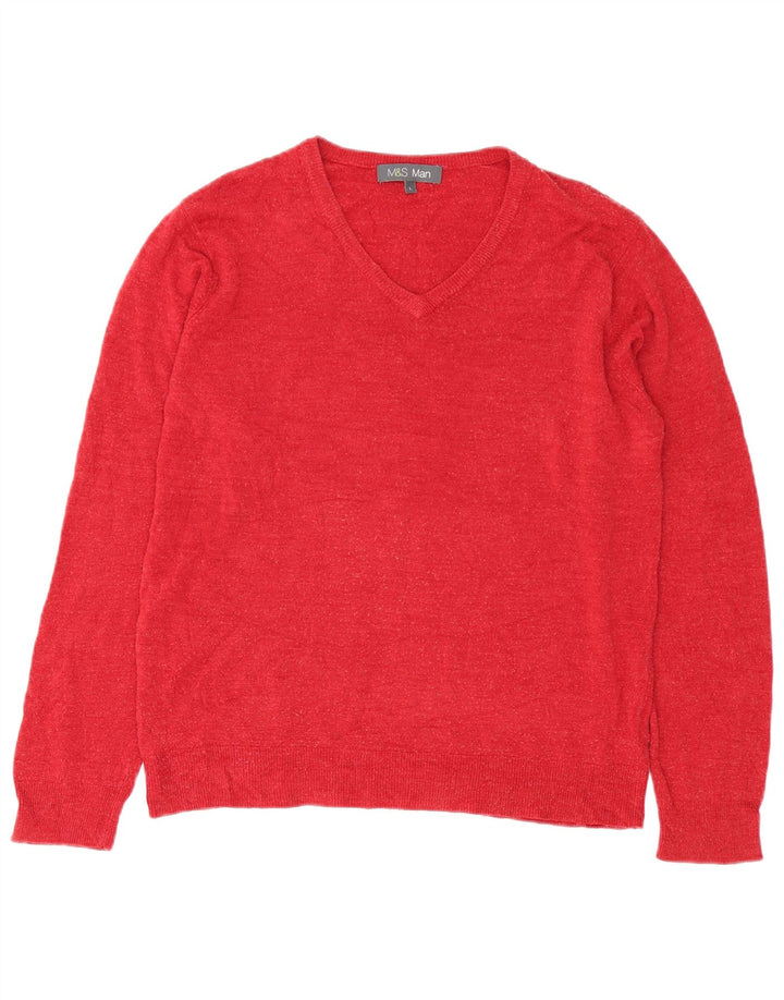 Marks & Spencer Herre V-hals sweater Stor rød akryl