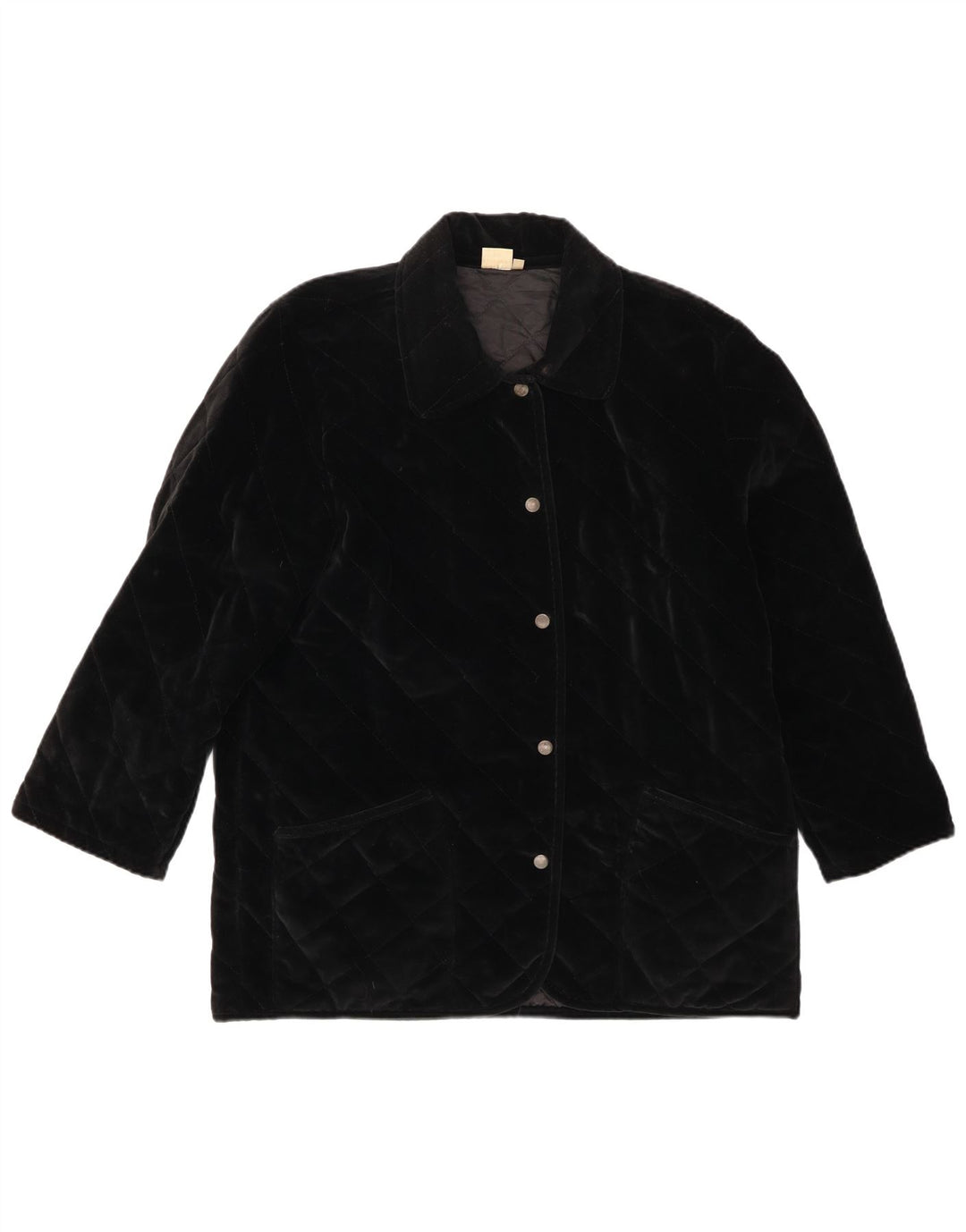 Andrea Mare Womens Velvet Oversized Quilted Jacket UK 10 Small Black Cotton