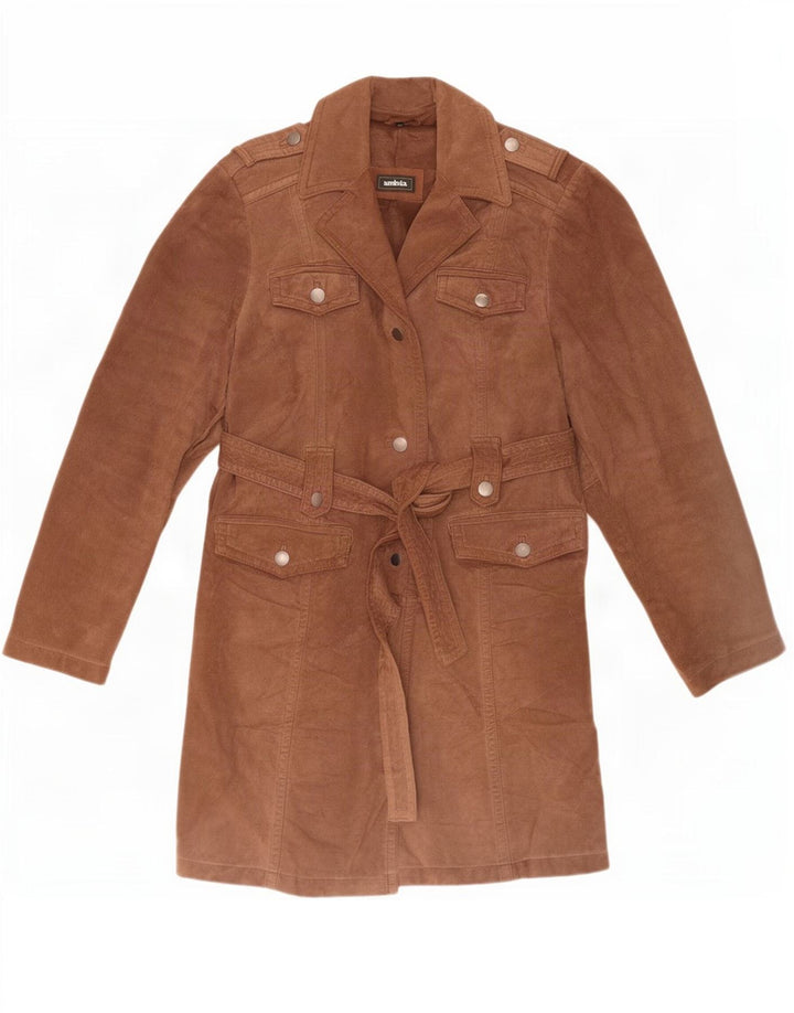 Soprabito militare in pelle scamosciata da donna Ambria IT 46 Large in pelle marrone