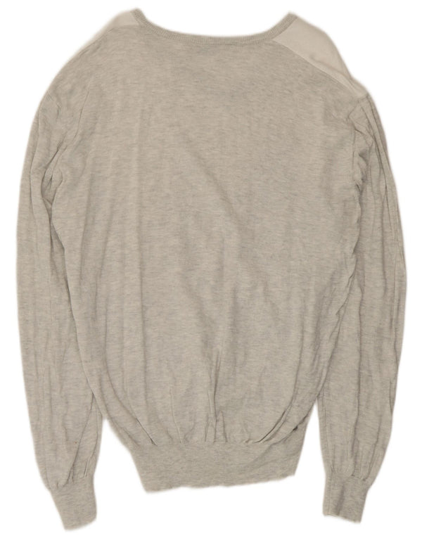 Luigi Bianchi Mens V-Neck Jumper Sweater Medium Grey Argyle/Diamond Cotton
