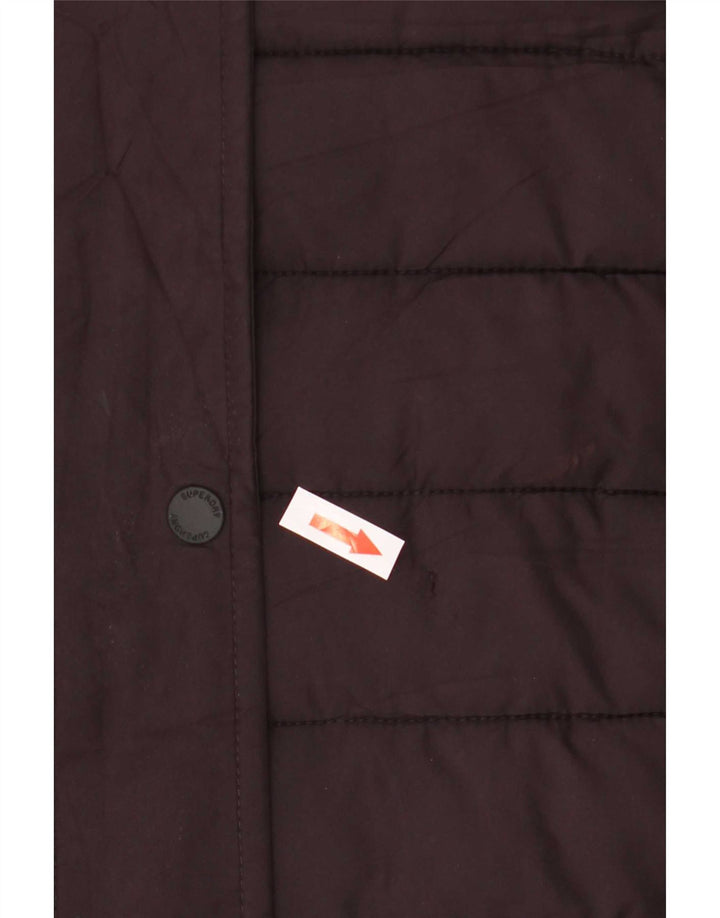 Superdry Womens Hooded Padded Coat UK 12 Medium Burgundy Polyester