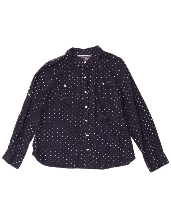Tommy Hilfiger Womens Shirt UK 20 2XL Navy Blue Spotted Cotton