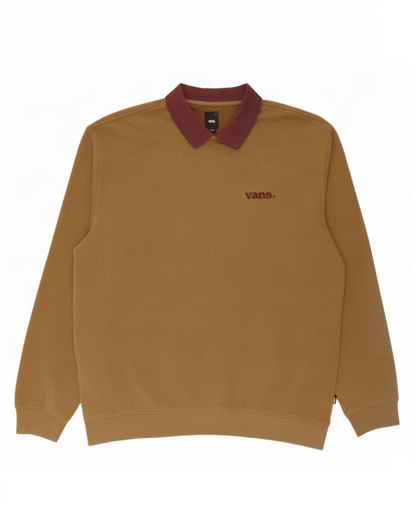 Vans Herre Polo Neck Sweatshirt Jumper 2XL Khaki Colourblock Bomuld