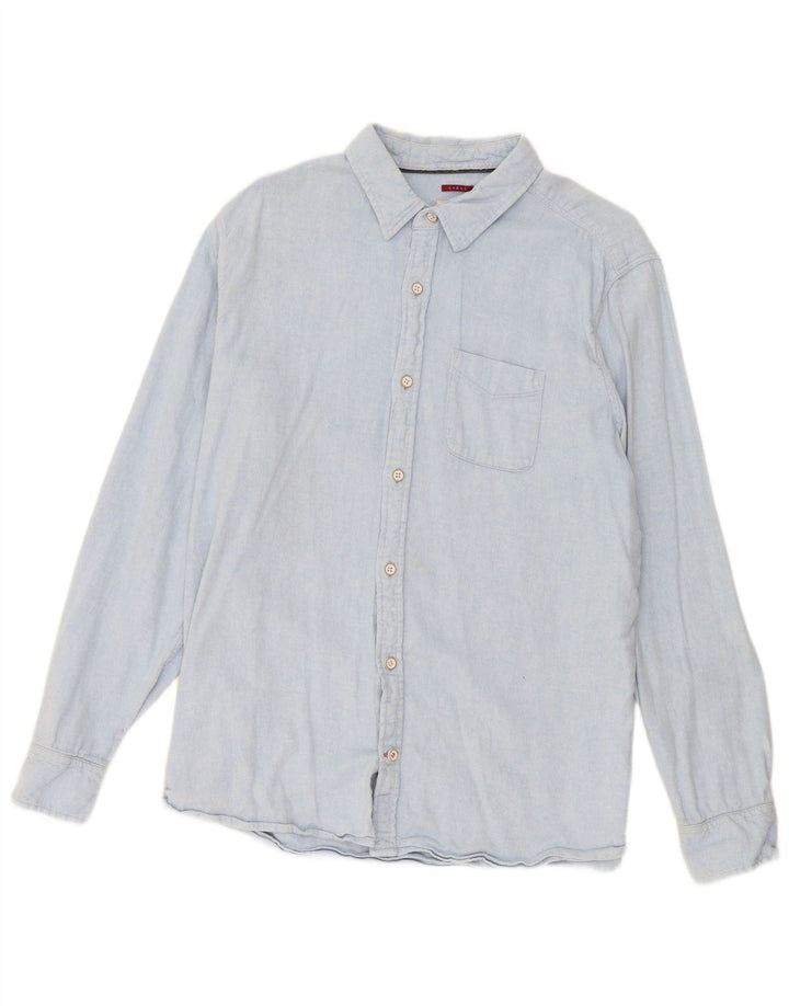 Camisa masculina de flanela Fat Face grande linho azul