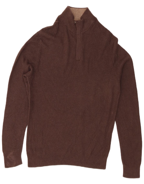 Massimo Dutti Mens Zip Neck Jumper Sweater XL Brown Cotton