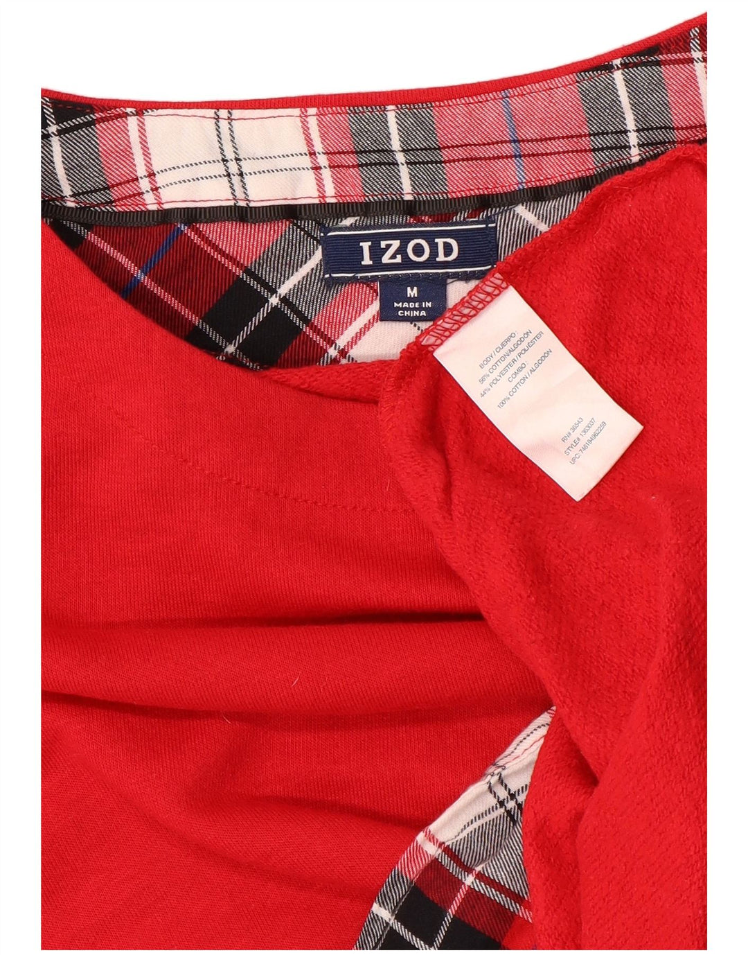 IZOD Womens Sweatshirt Jumper UK 12 Medium Red Check Cotton