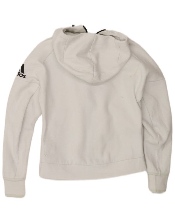 Adidas Pull à capuche zippé pour femme UK 8/10 Petit coton blanc