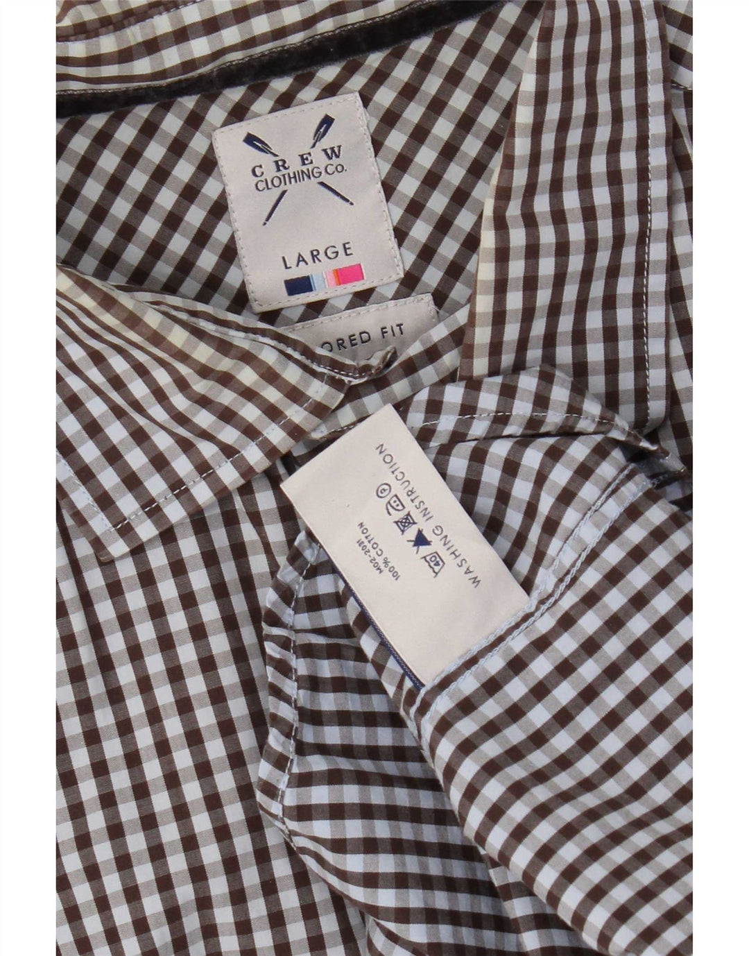 Crew Clothing Mens Tailored Fit Shirt Large Brown Gingham Cotton