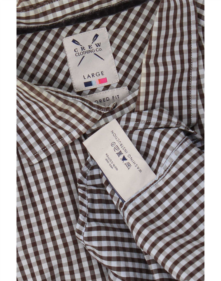 Crew Clothing Mens Tailored Fit Shirt Large Brown Gingham Cotton