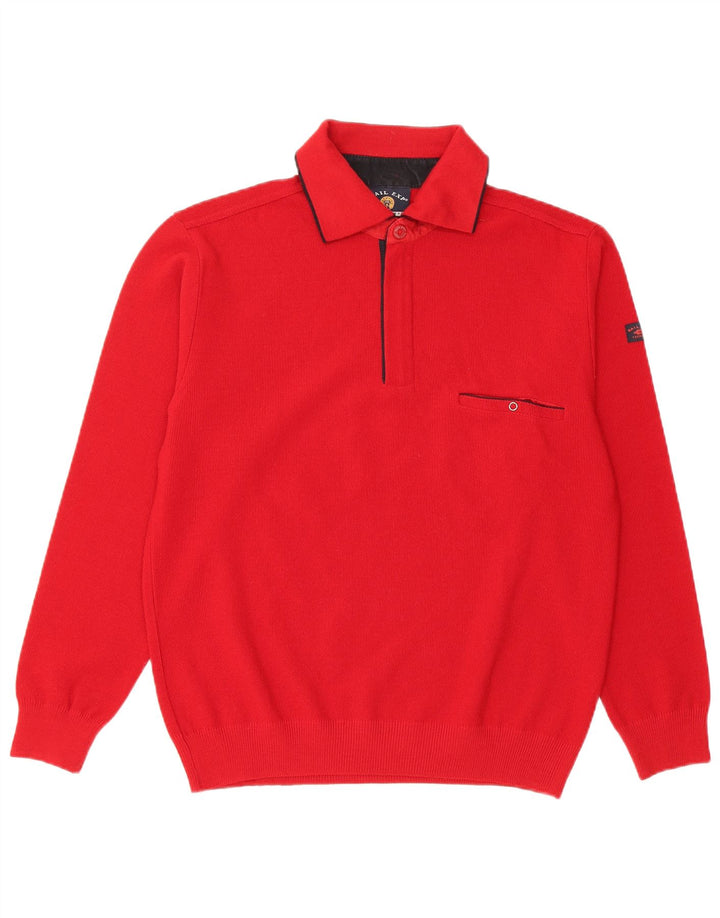 SAIL EXP Mens Polo Neck Jumper Sweater IT 48 Medium Red Merino Wool