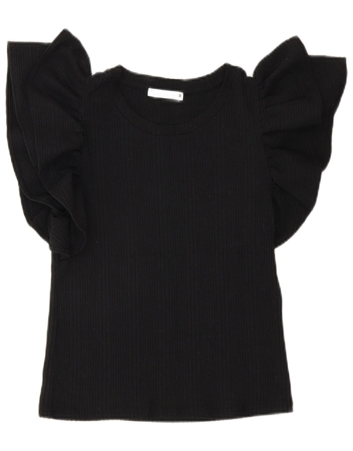 Zara Damen Crop Bluse Top UK 10 Small Schwarz