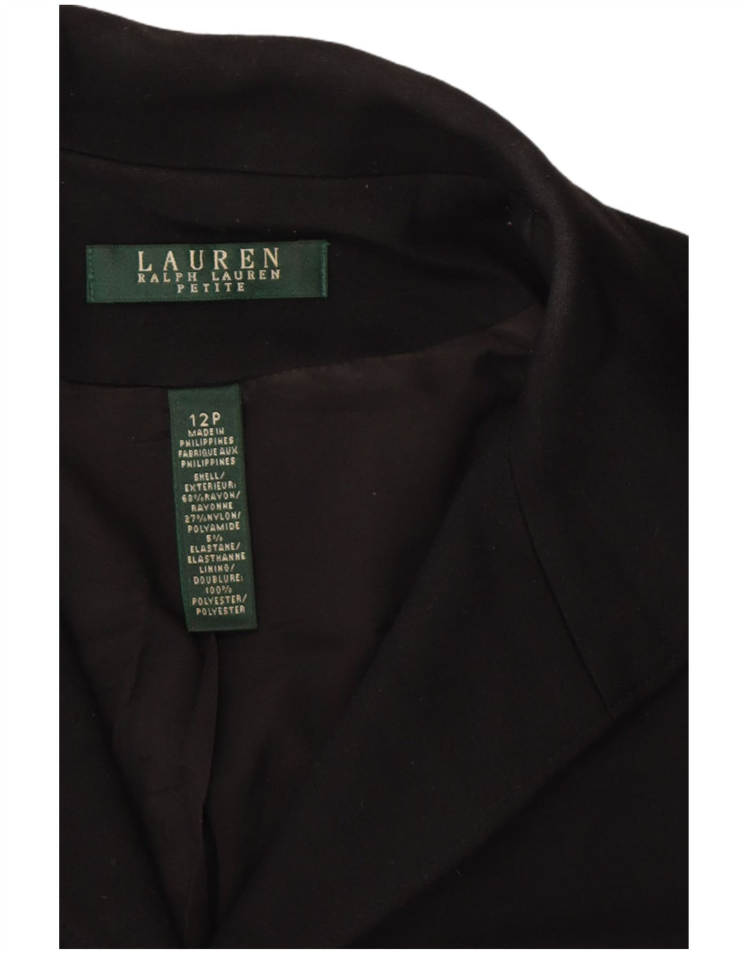 RALPH LAUREN Womens Petite Crop 5 Button Blazer Jacket US 12 Large Black