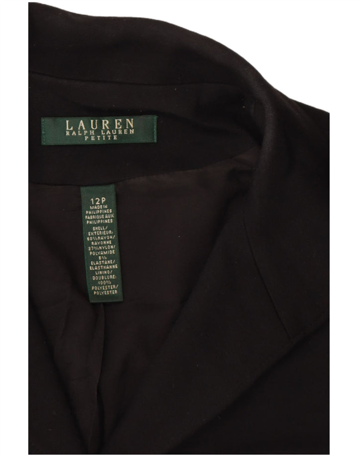 RALPH LAUREN Womens Petite Crop 5 Button Blazer Jacket US 12 Large Black