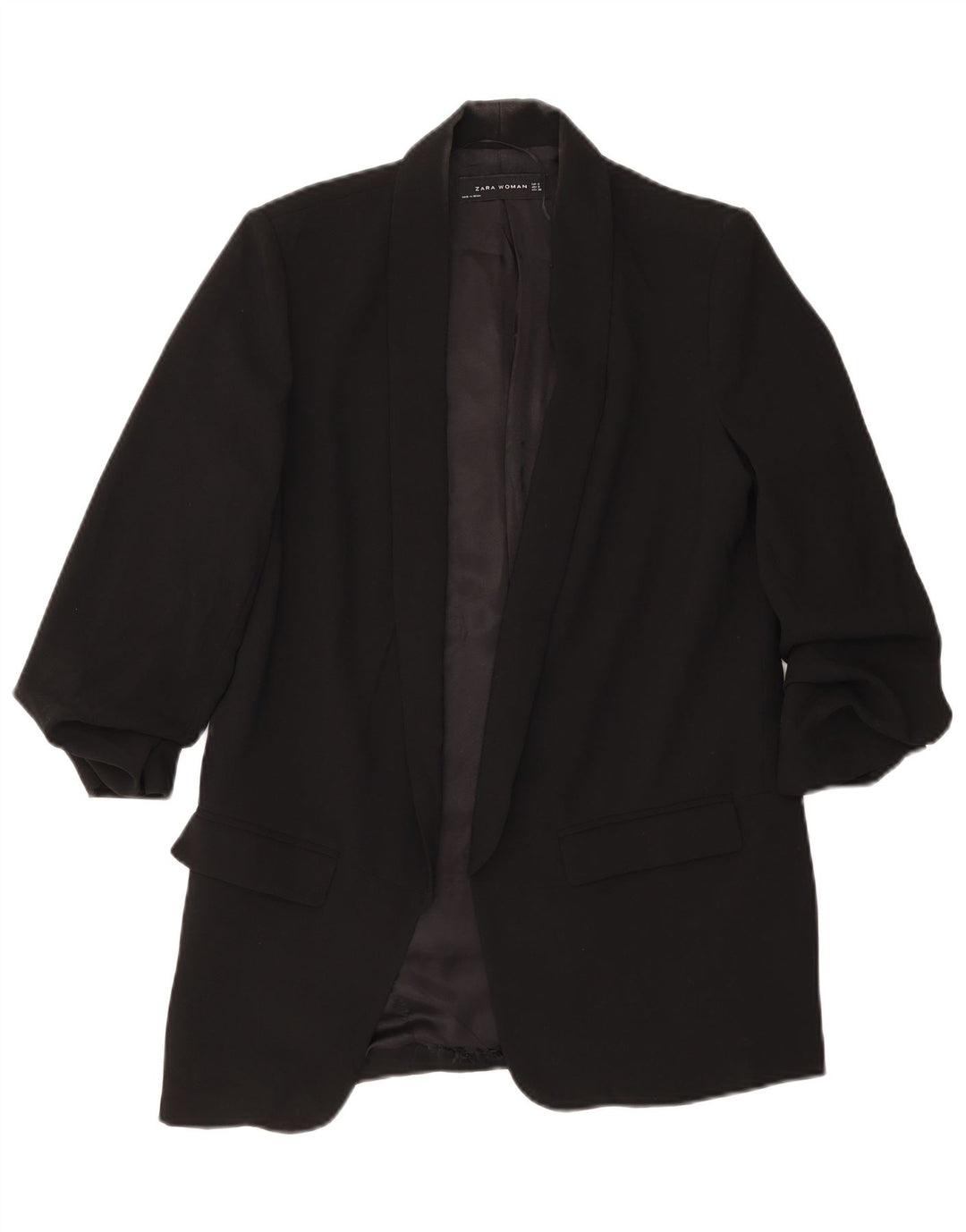 Zara Womens 3/4 Sleeve Open Blazer Jacket UK 10 Small Black Polyester