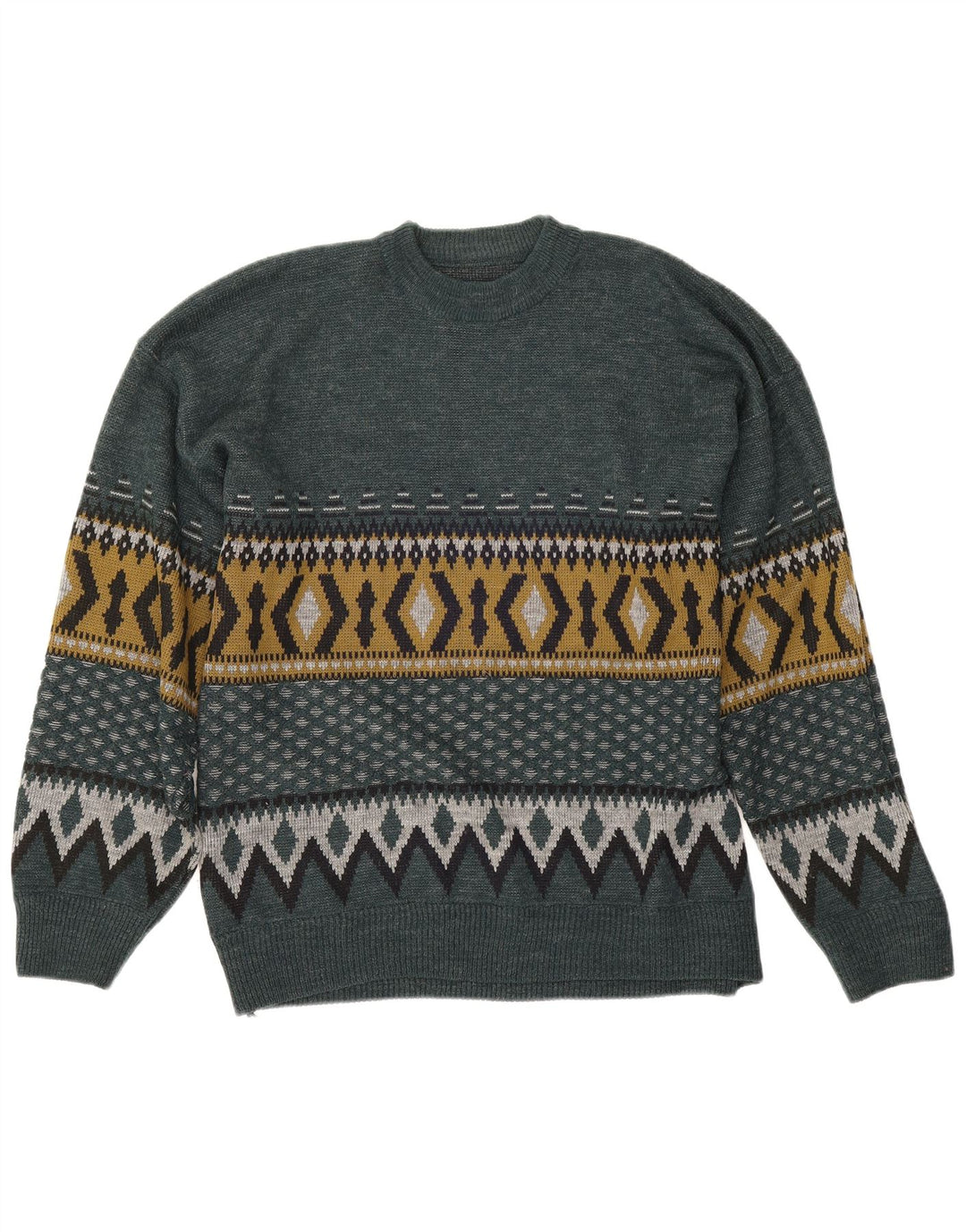 Vintage herre rund hals sweater stor grøn geometrisk