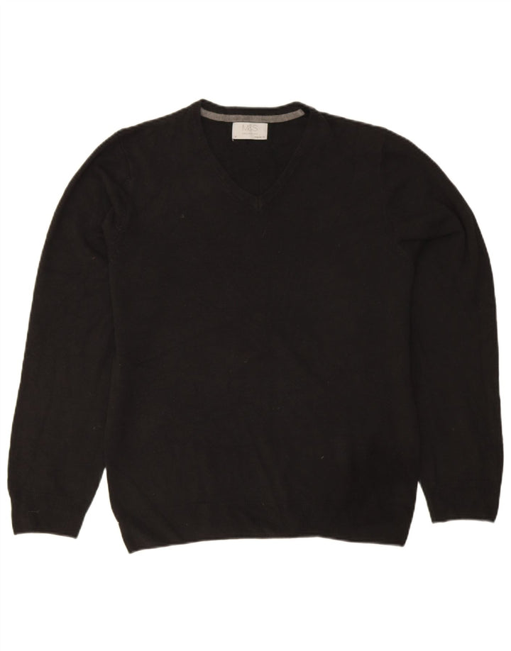 Marks & Spencer Herren-Pullover mit V-Ausschnitt, reguläre Passform, Mittelschwarz, Acryl
