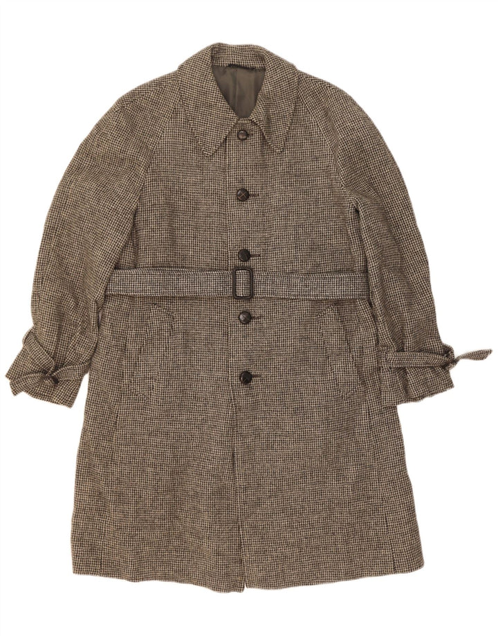 vintage Mens Overcoat UK 38 Moyen Gris Check Virgin Wool