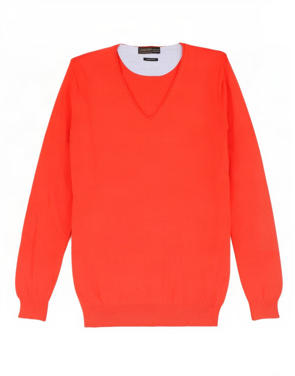 Zara Pull col V pour homme en coton rouge Large