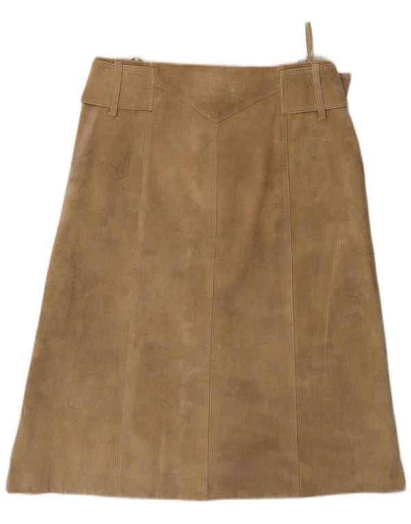 Vintage mujer ante falda Reino Unido 10 pequeño W28 cuero beige