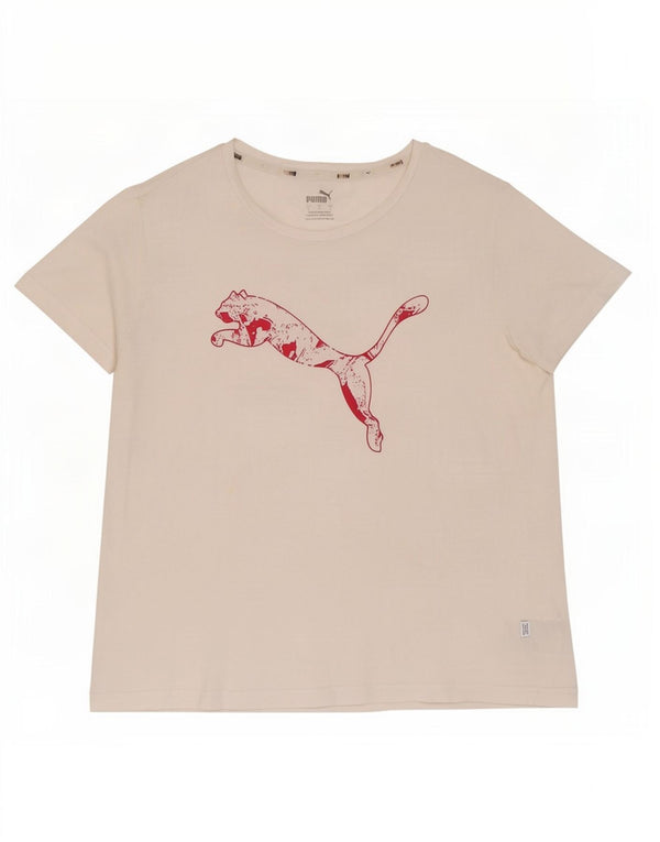Puma Womens Graphic T-Shirt Top UK 14 Large White Cotton