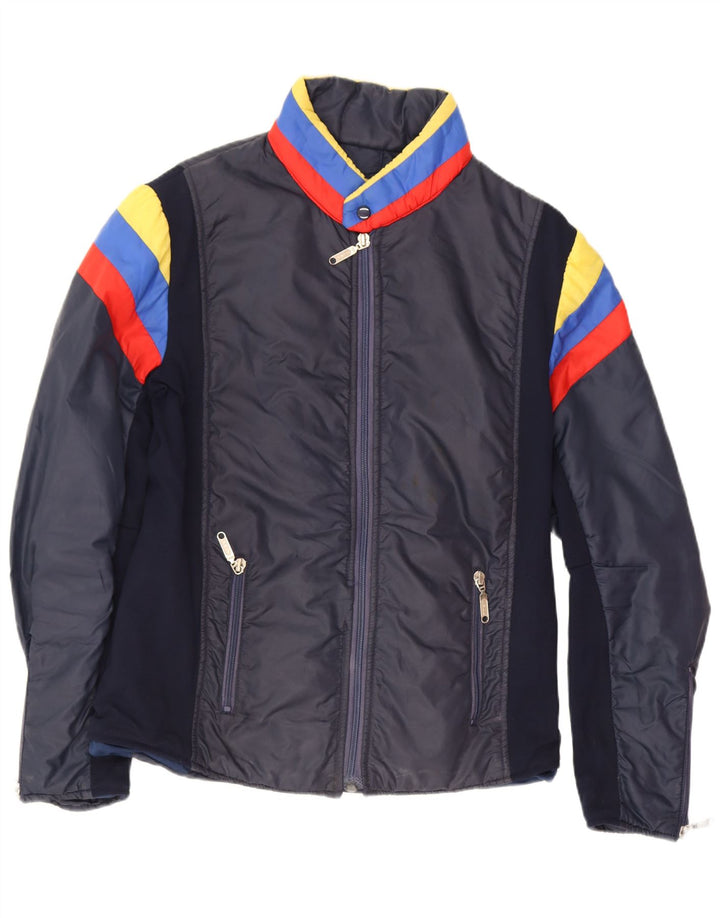 Vintage Mens Padded Ski Jacket Size 50 Medium Navy Blue Colourblock Retro