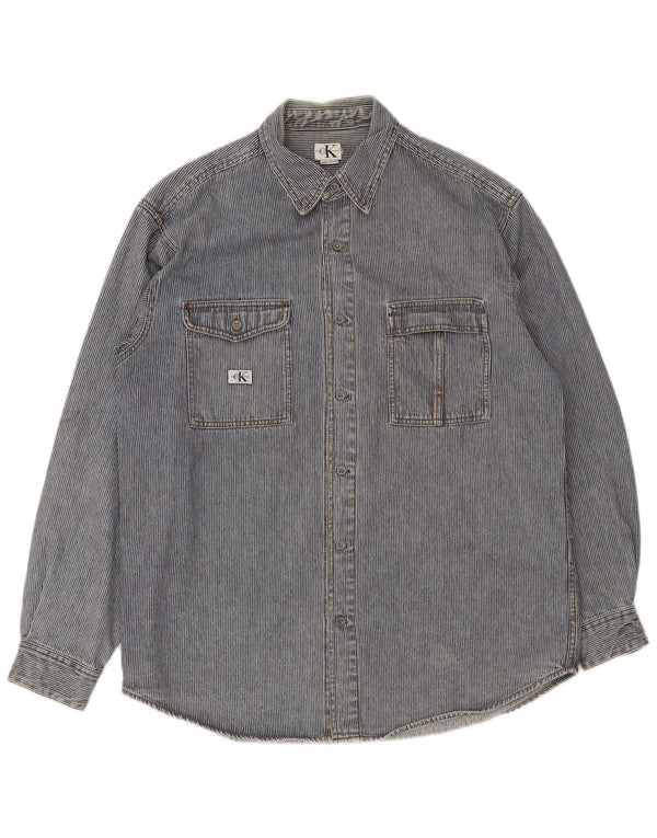 Camisa Calvin Klein Jeans para hombre de algodón a rayas azules grandes