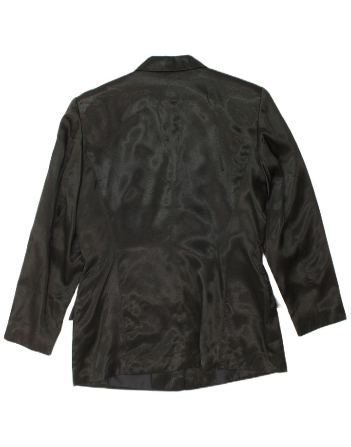 VINTAGE Womens 3 Button Blazer Jacket UK 12 Medium Black Viscose