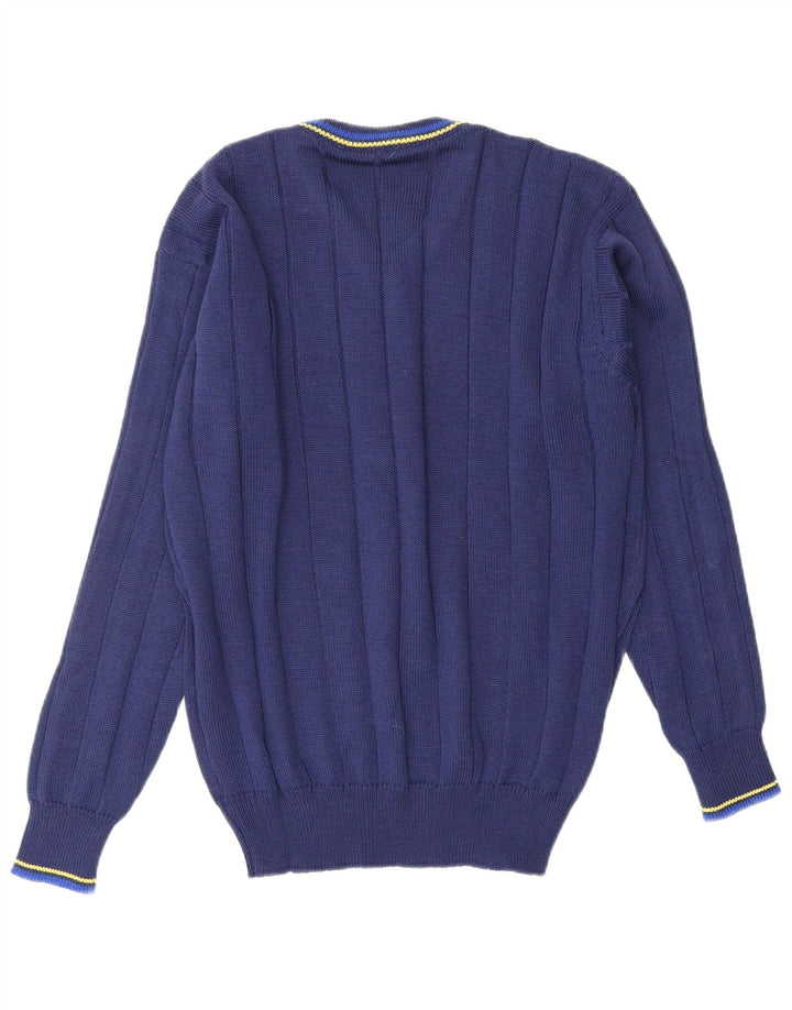 VINTAGE Mens V-Neck Jumper Sweater Medium Navy Blue