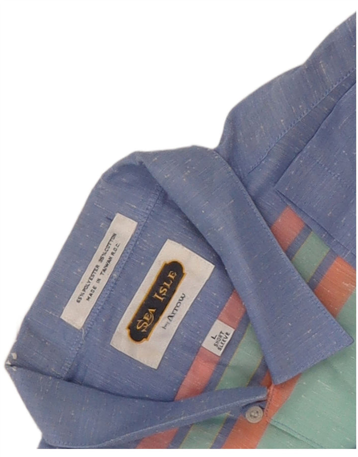 Camicia a maniche corte da uomo Arrow Large in poliestere a righe blu
