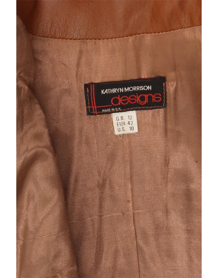 Vintage Womens Crop Military Leather Jacket UK 12 Medium Brown