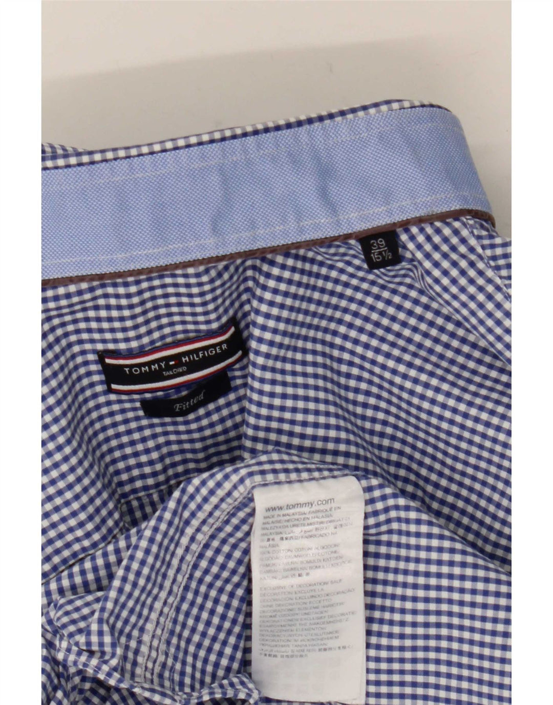 Tommy Hilfiger Mens Fitted Shirt Size 39 15 1/2 Medium Blue Gingham Cotton