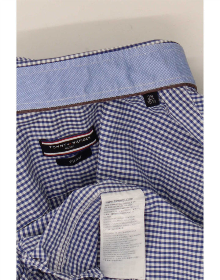 Tommy Hilfiger Mens Fitted Shirt Size 39 15 1/2 Medium Blue Gingham Cotton