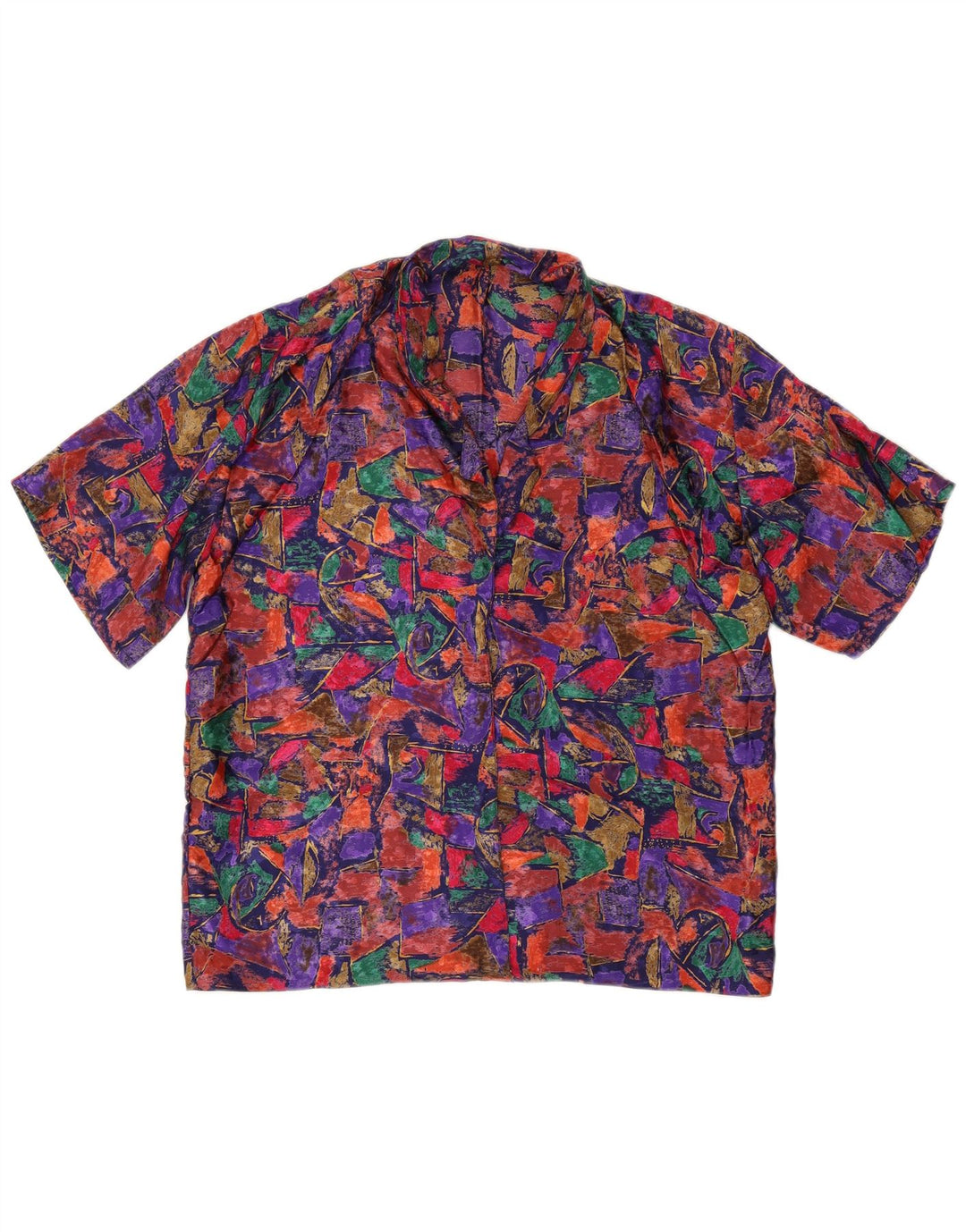 Vintage mujer patrón abstracto camisa blusa Reino Unido 16 grande multicolor